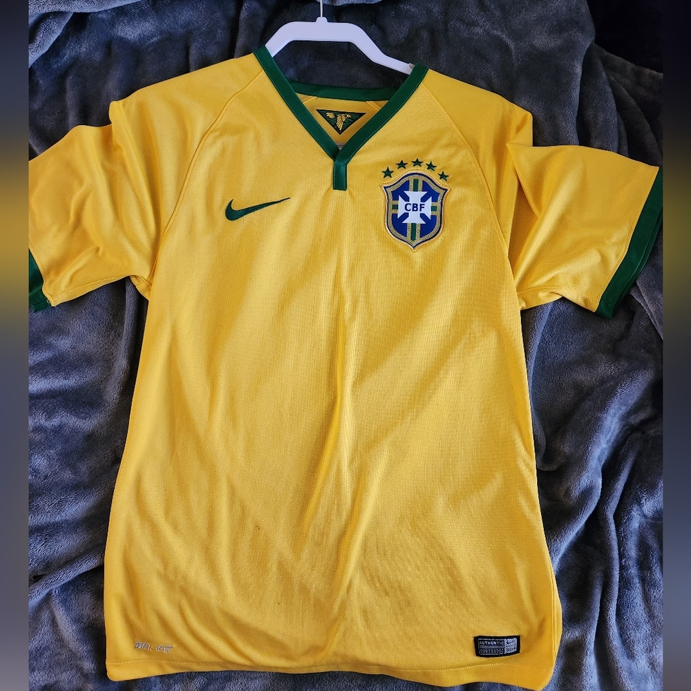 Nike Brazil Jersey Men Yellow World Cup Authentic National Soccer 2014